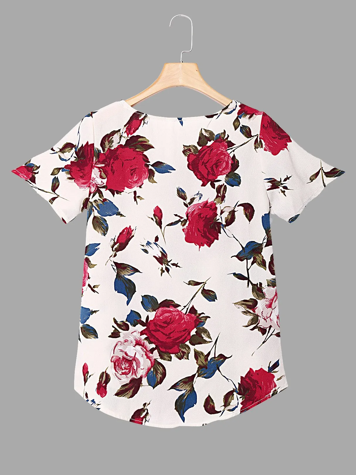 Custom Round Neck Floral Print Short Sleeve Beige T-Shirts