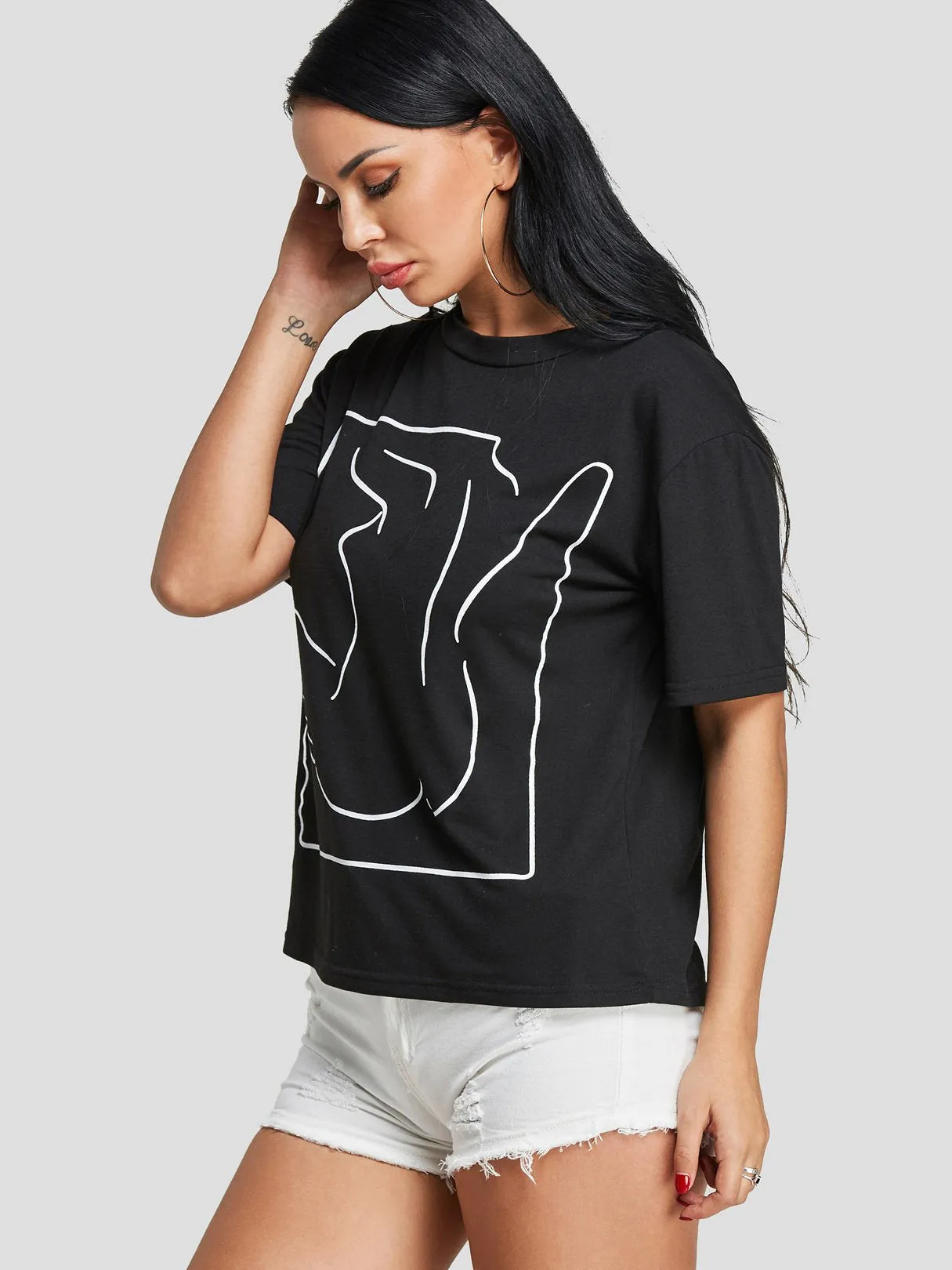 Custom Round Neck Printed Short Sleeve Black T-Shirts