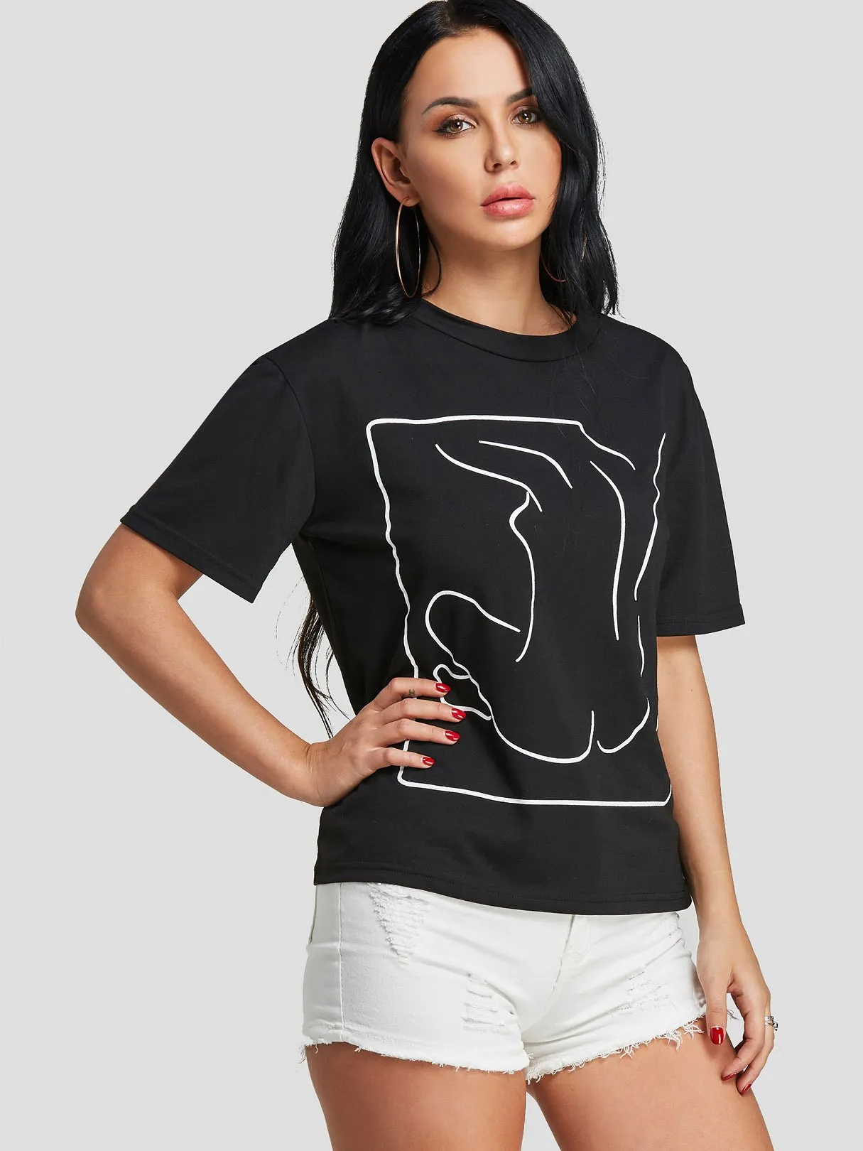 Custom Round Neck Printed Short Sleeve Black T-Shirts