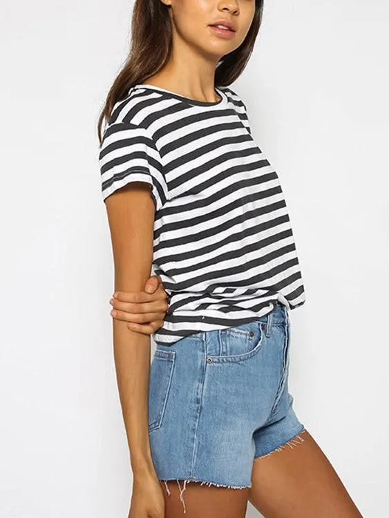 Custom Round Neck Stripe Short Sleeve T-Shirt