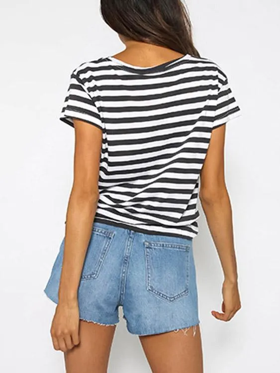 Custom Round Neck Stripe Short Sleeve T-Shirt