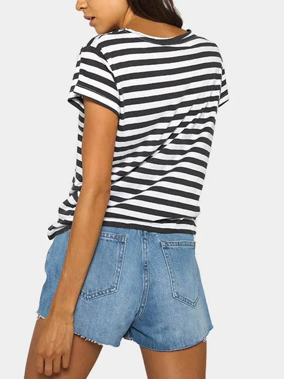 Custom Round Neck Stripe Short Sleeve T-Shirt