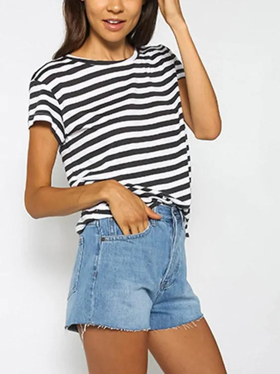 Custom Round Neck Stripe Short Sleeve T-Shirt