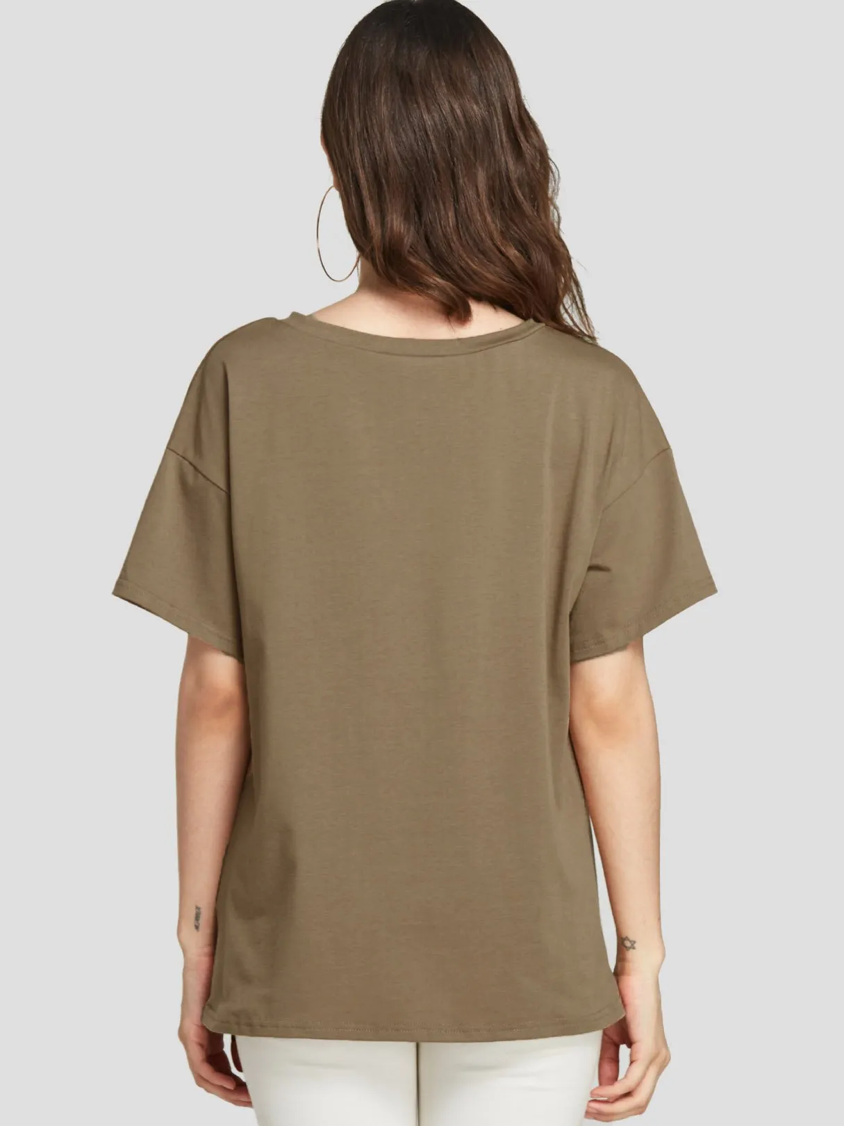 Custom Round Neck Twist Short Sleeve Khaki T-Shirts