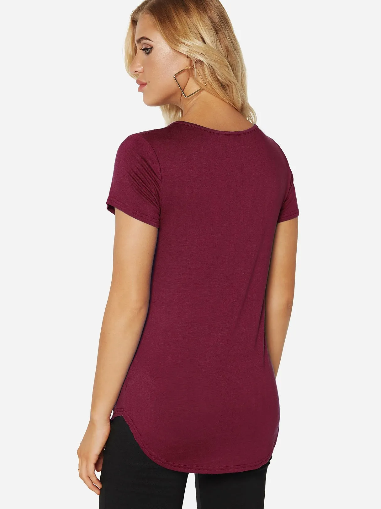 Custom V-Neck Plain Crossed Front Short Sleeve Tee