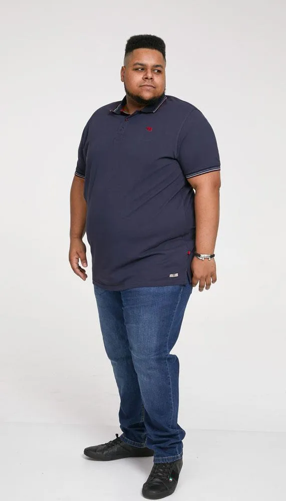 D555 Men's BENJAMIN 1-Pique Polo, Chest Embroidery & Contrast Colour Tipping-Navy, 3XL to 6XL