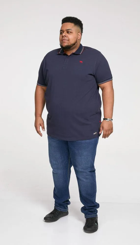 D555 Men's BENJAMIN 1-Pique Polo, Chest Embroidery & Contrast Colour Tipping-Navy, 3XL to 6XL