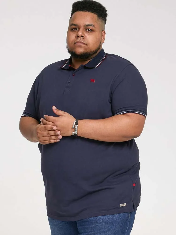 D555 Men's BENJAMIN 1-Pique Polo, Chest Embroidery & Contrast Colour Tipping-Navy, 3XL to 6XL