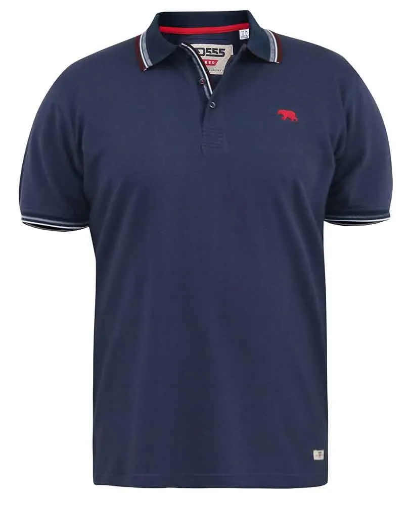 D555 Men's BENJAMIN 1-Pique Polo, Chest Embroidery & Contrast Colour Tipping-Navy, 3XL to 6XL