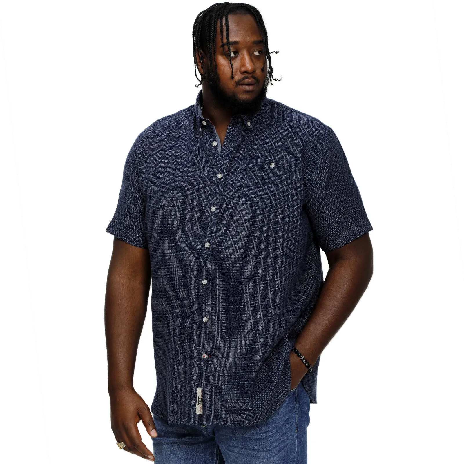 D555 Mens Girton Big & Tall Linen Mix Woven Short Sleeve Shirt - Navy