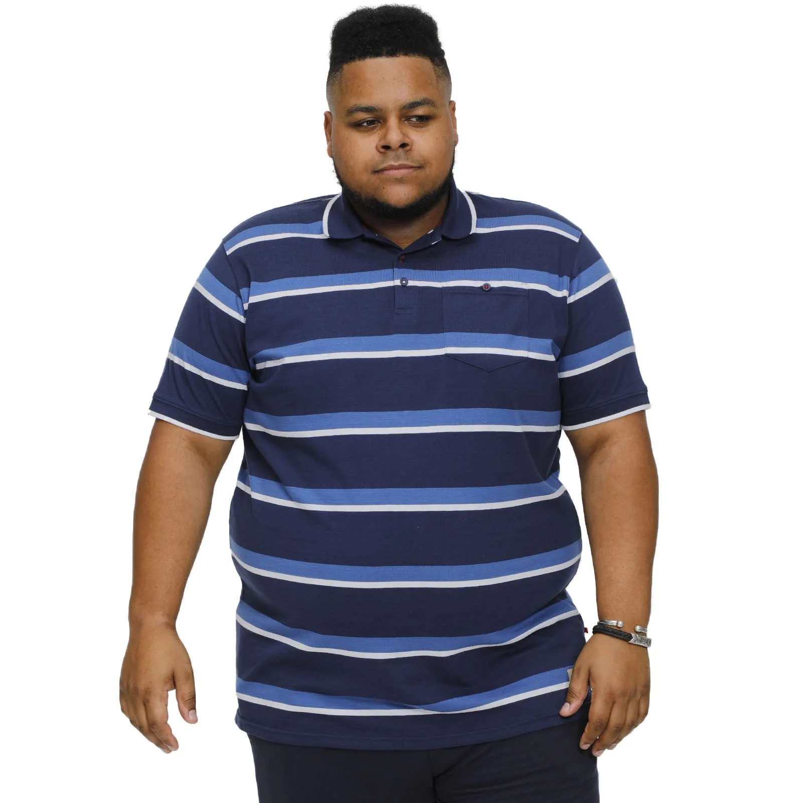 D555 Mens Hobson Big Tall Kingsize Full Stripe Jersey Polo Shirt - Navy Stripe