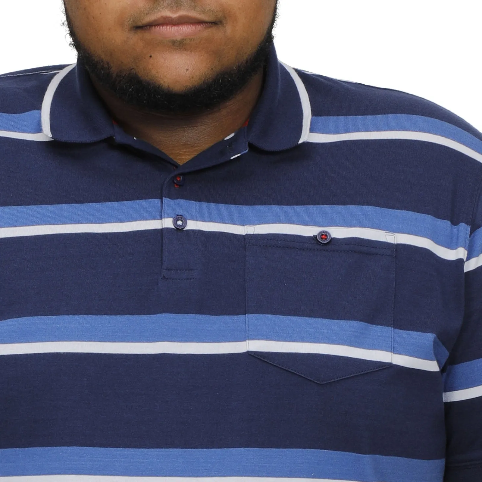 D555 Mens Hobson Big Tall Kingsize Full Stripe Jersey Polo Shirt - Navy Stripe