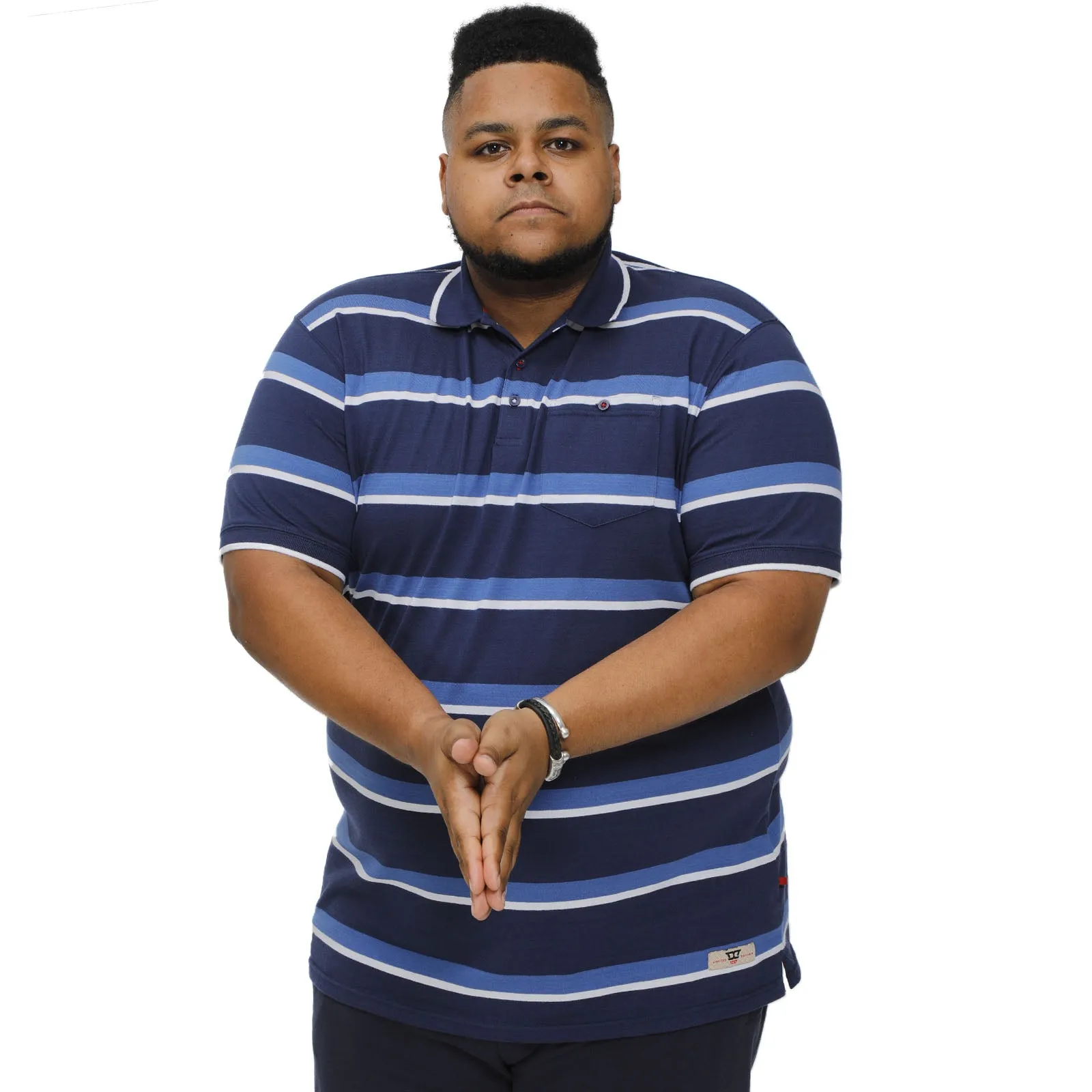 D555 Mens Hobson Big Tall Kingsize Full Stripe Jersey Polo Shirt - Navy Stripe