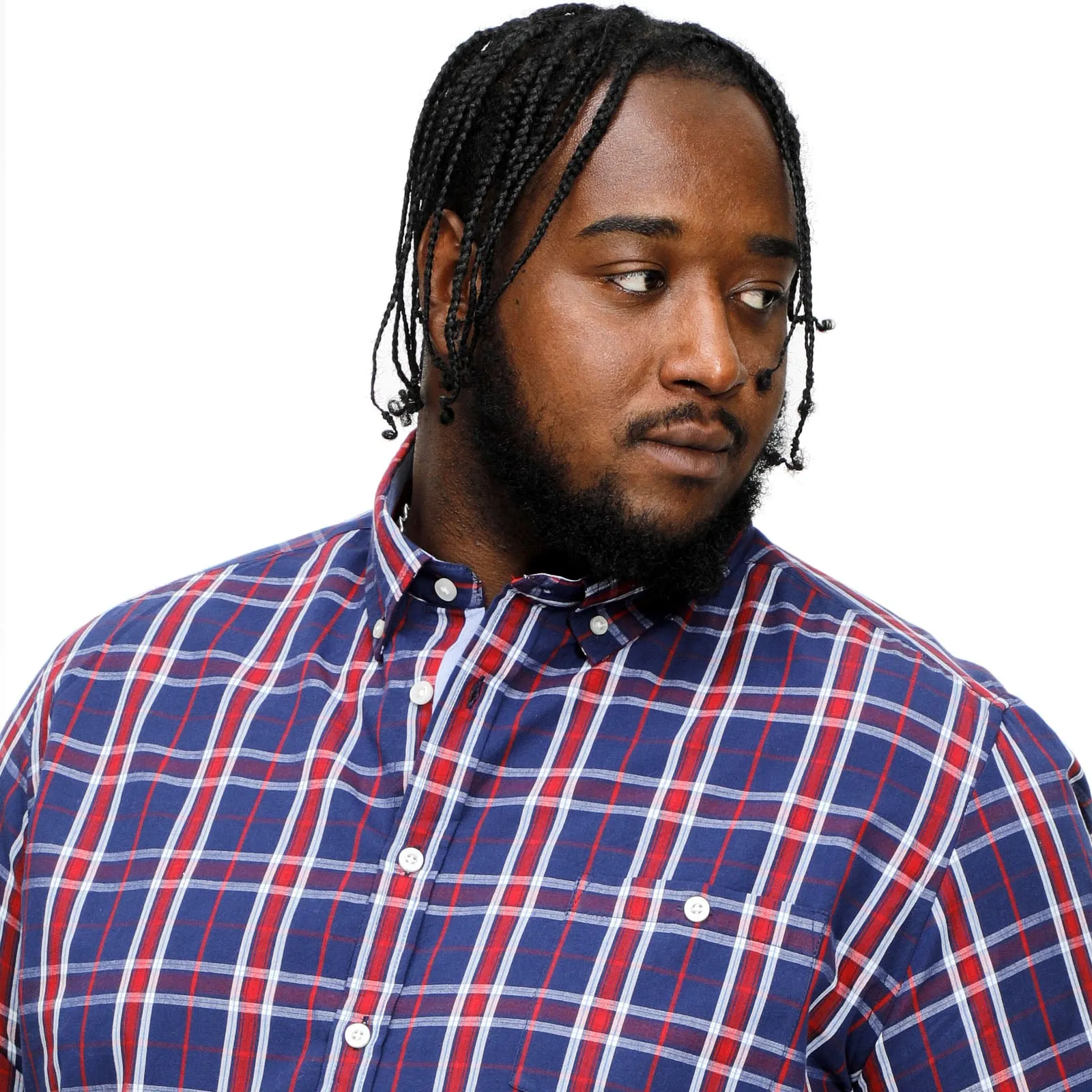 D555 Mens Royston Big & Tall Short Sleeve Check Shirt - Navy/Red Check
