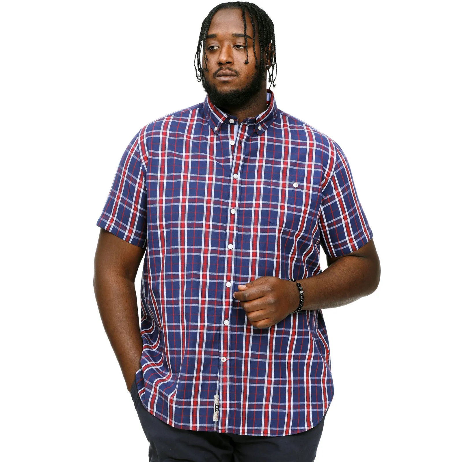 D555 Mens Royston Big & Tall Short Sleeve Check Shirt - Navy/Red Check
