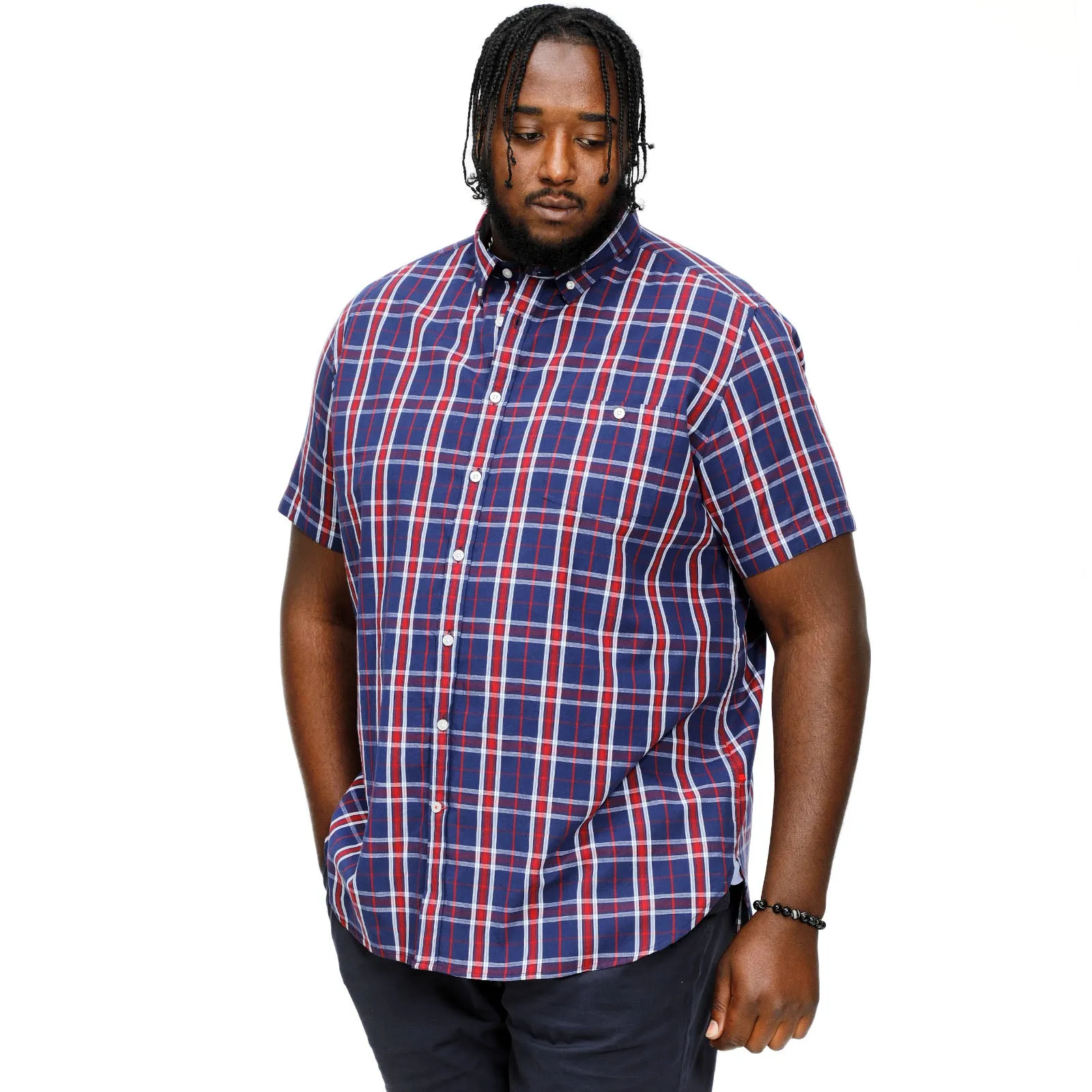D555 Mens Royston Big & Tall Short Sleeve Check Shirt - Navy/Red Check