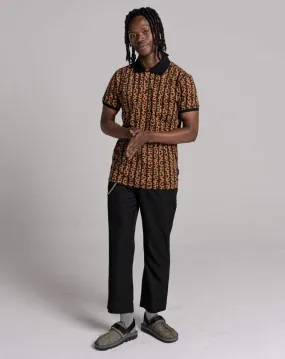 DREDONDO MEN'S ANIMAL PRINT STRIPE POLO SHIRT | BLACK