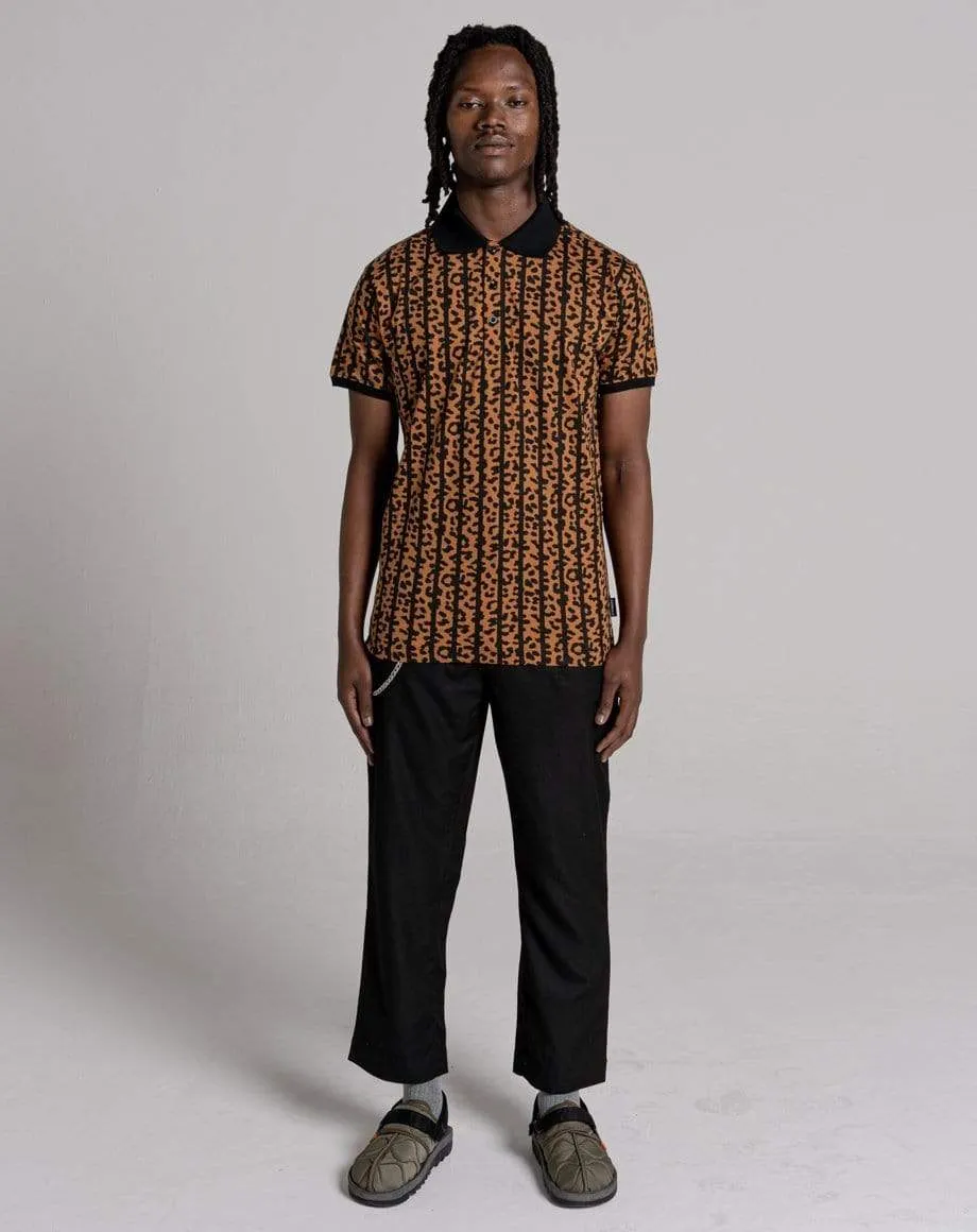 DREDONDO MEN'S ANIMAL PRINT STRIPE POLO SHIRT | BLACK