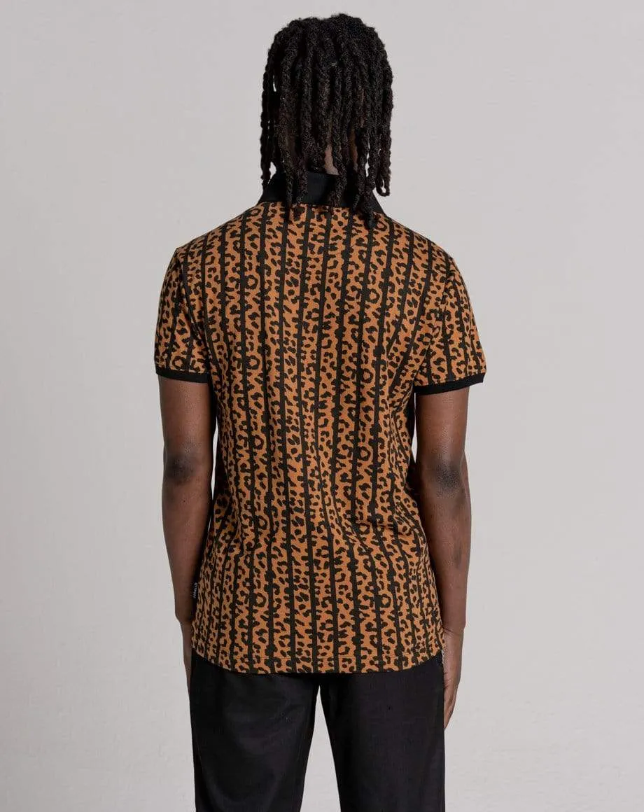 DREDONDO MEN'S ANIMAL PRINT STRIPE POLO SHIRT | BLACK