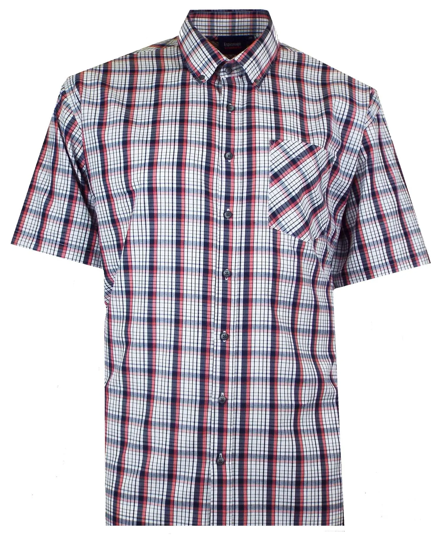 Espionage Men's Short Sleeve Check Shirts SH406 in 2 Colours, 2XL-8XL