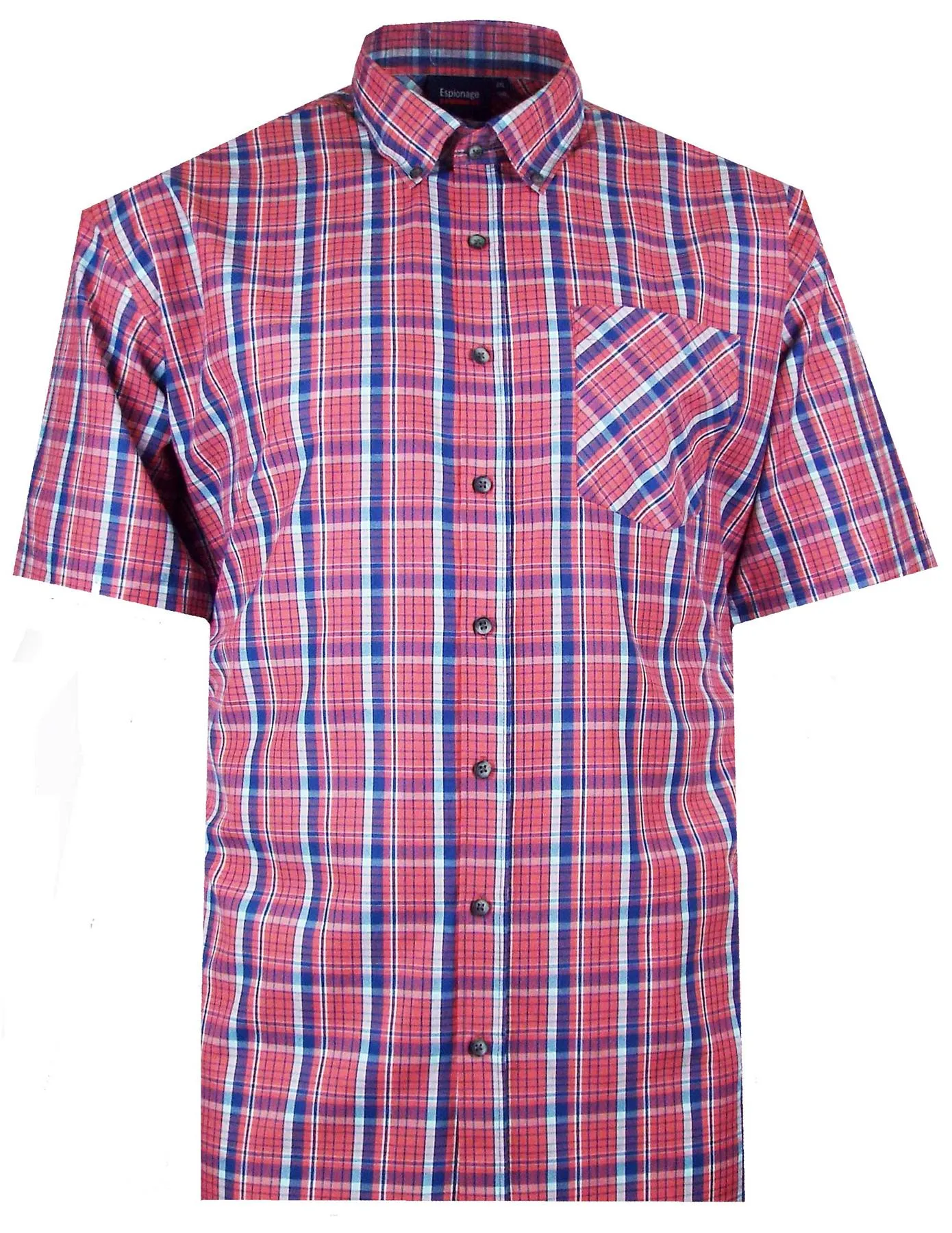 Espionage Men's Short Sleeve Check Shirts SH406 in 2 Colours, 2XL-8XL