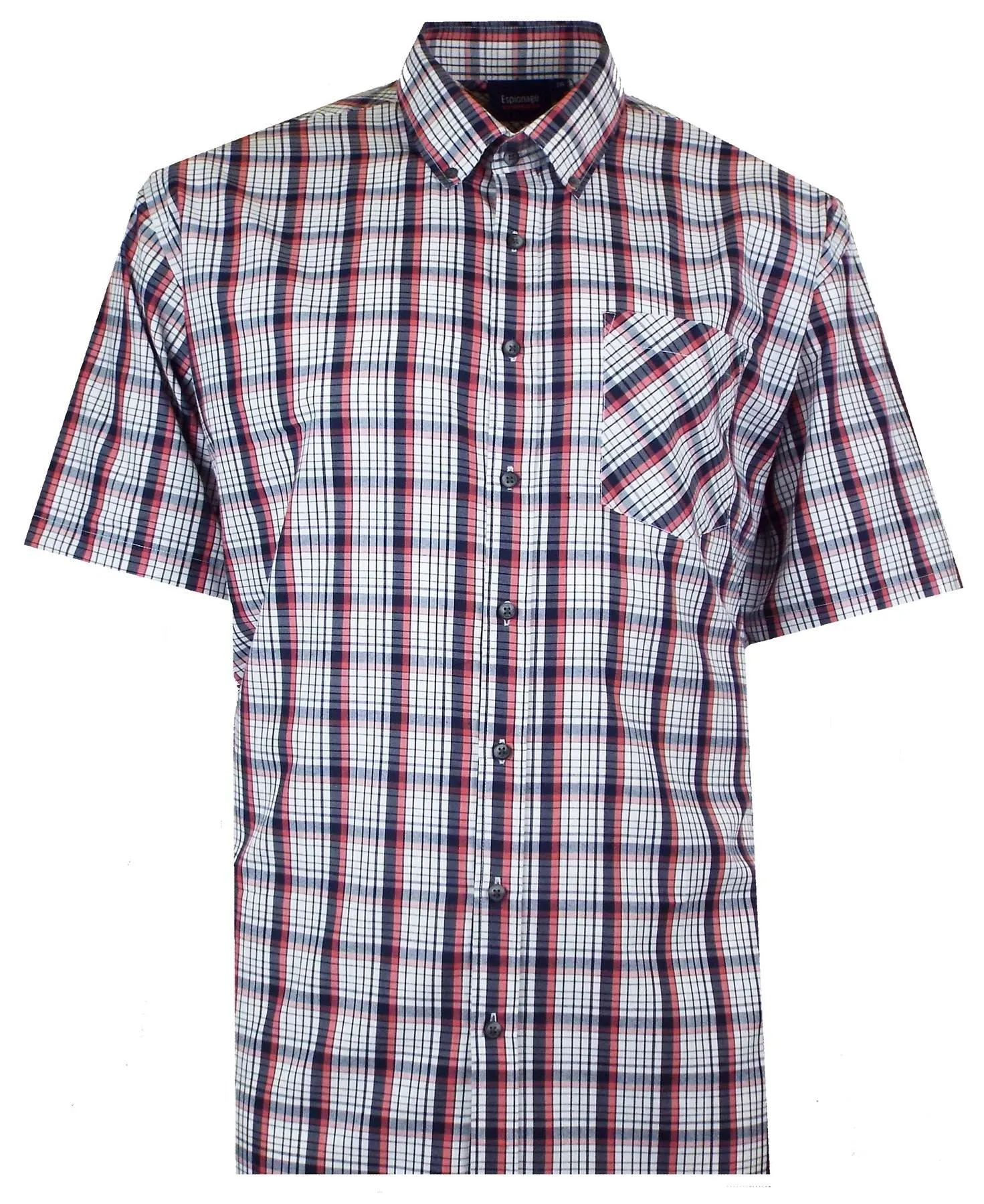 Espionage Men's Short Sleeve Check Shirts SH406 in 2 Colours, 2XL-8XL