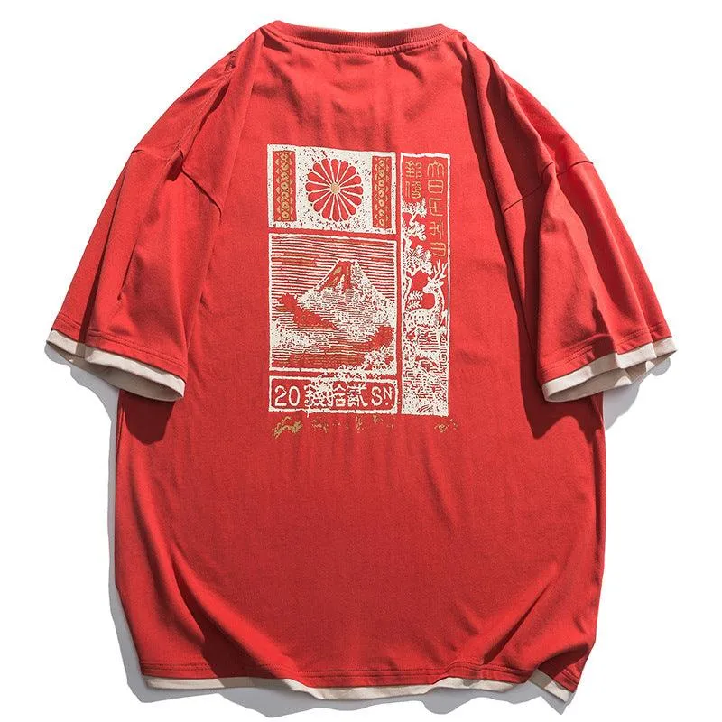 Faxien Japanese Retro Short Sleeve T-shirt Men\'s Summer Vacation