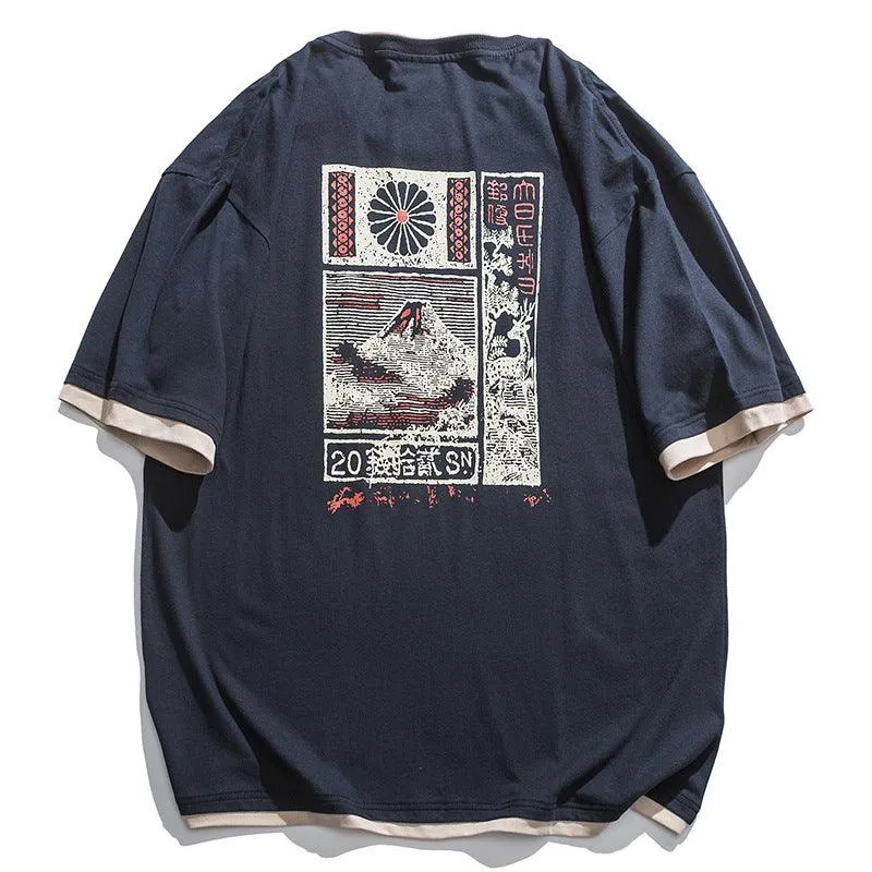 Faxien Japanese Retro Short Sleeve T-shirt Men\'s Summer Vacation