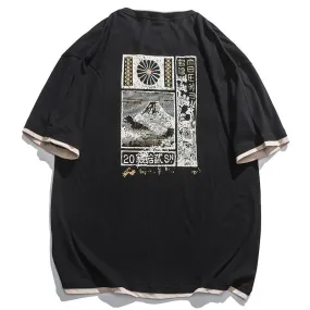 Faxien Japanese Retro Short Sleeve T-shirt Men\'s Summer Vacation