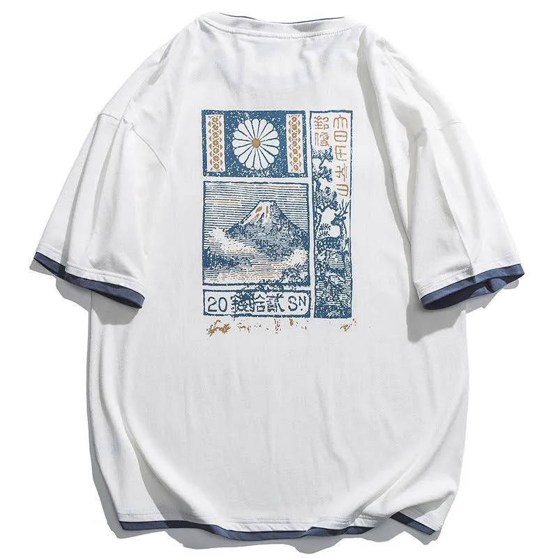 Faxien Japanese Retro Short Sleeve T-shirt Men\'s Summer Vacation