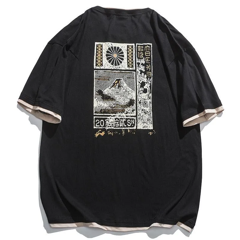 Faxien Japanese Retro Short Sleeve T-shirt Men\'s Summer Vacation
