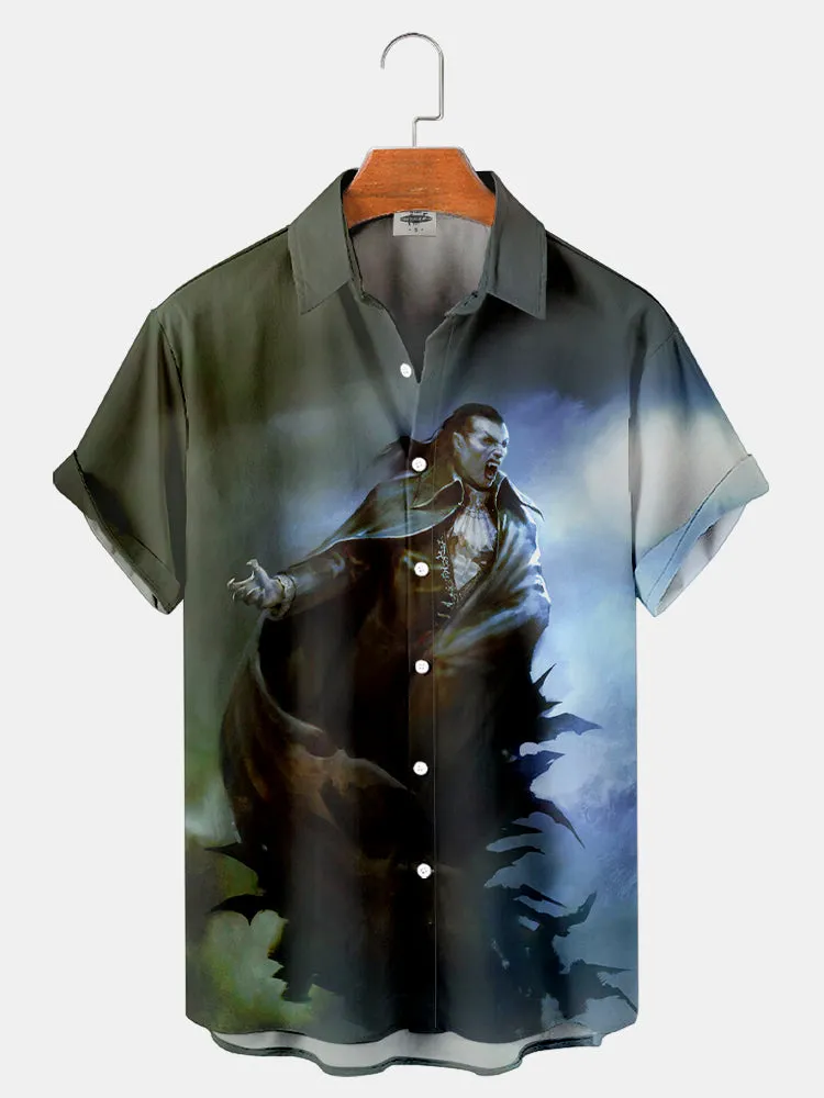 Fydude Men'S Halloween Classic Monster Vampire Dracula Printed Shirt