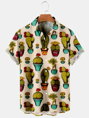Fydude Men'S Retro Funny Sexy Cactus Printed Shirt