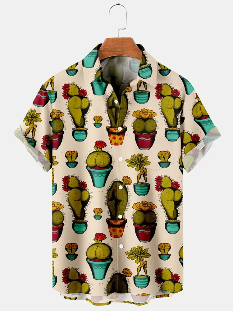 Fydude Men'S Retro Funny Sexy Cactus Printed Shirt
