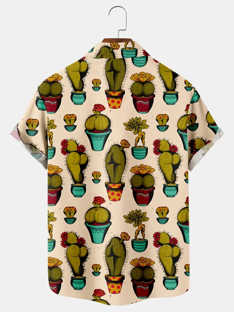 Fydude Men'S Retro Funny Sexy Cactus Printed Shirt