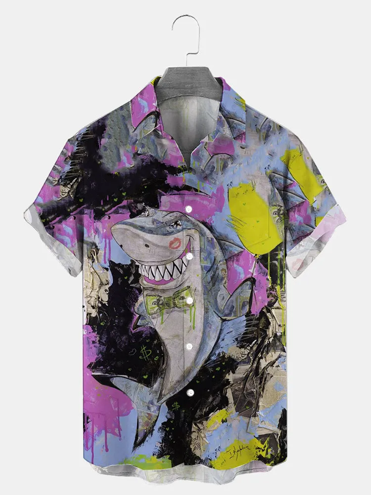 Fydude Men's Shark Print Casual Shirt