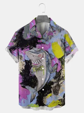 Fydude Men's Shark Print Casual Shirt