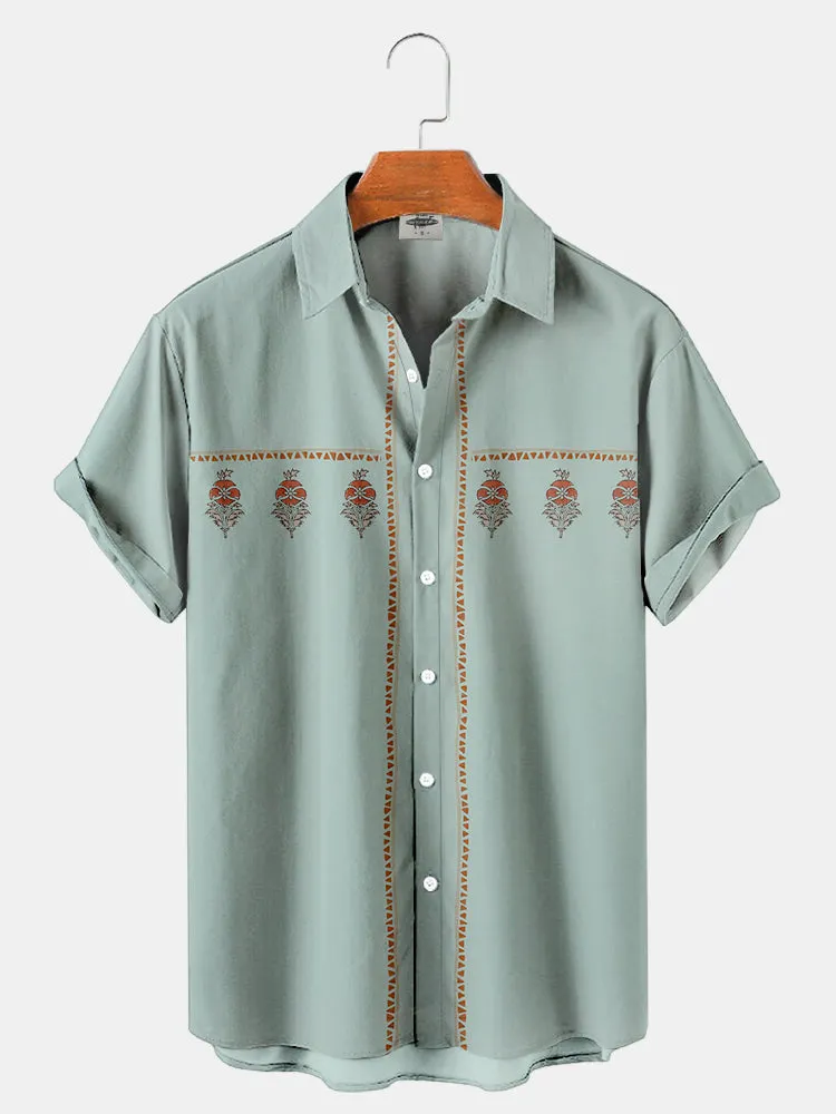 Fydude Vintage Flowers Plaid Printed Shirt
