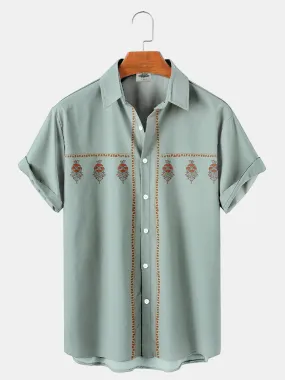 Fydude Vintage Flowers Plaid Printed Shirt