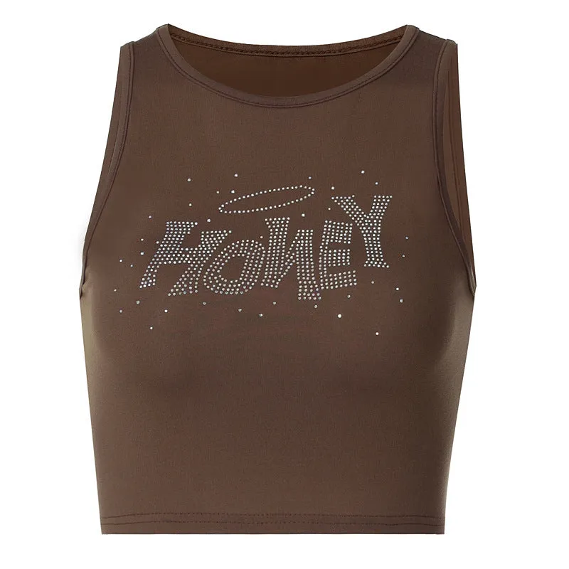 Girls Fashion Round Neck Slim T-Shirt Navel Sleeveless Sexy Tank Vest
