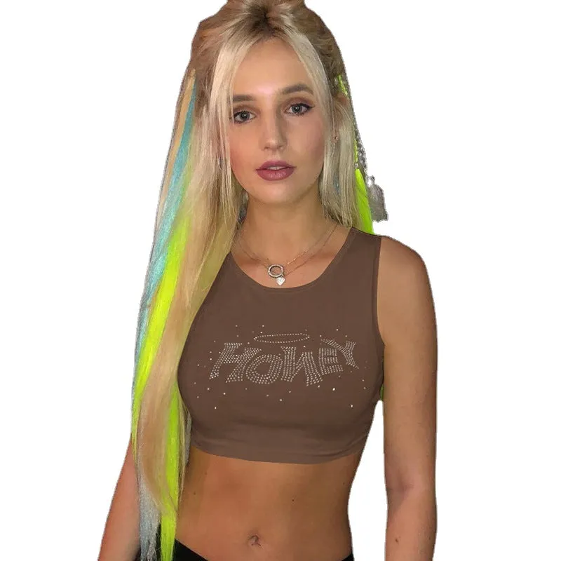 Girls Fashion Round Neck Slim T-Shirt Navel Sleeveless Sexy Tank Vest