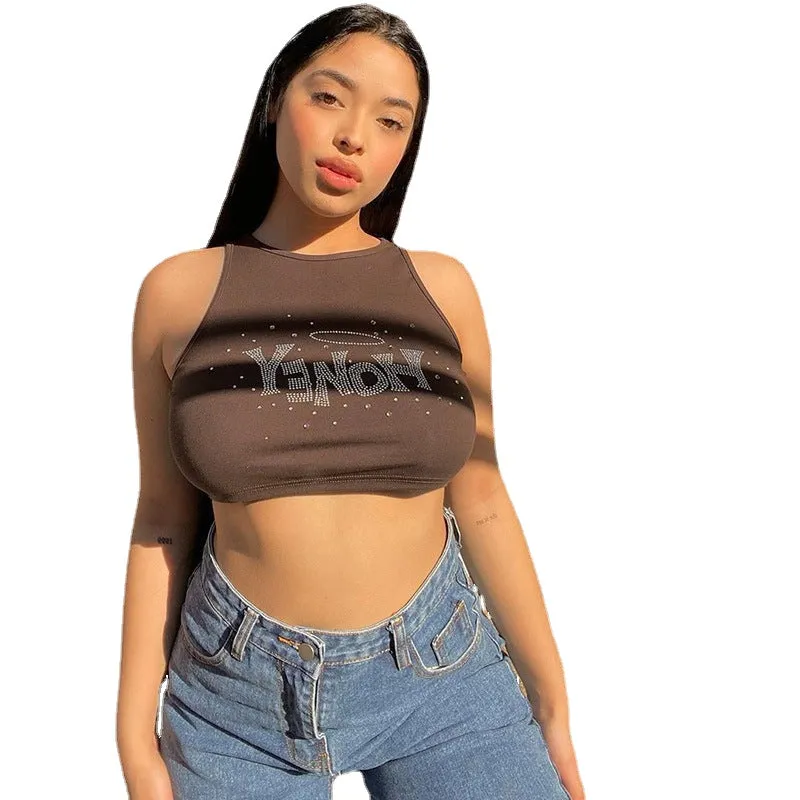 Girls Fashion Round Neck Slim T-Shirt Navel Sleeveless Sexy Tank Vest
