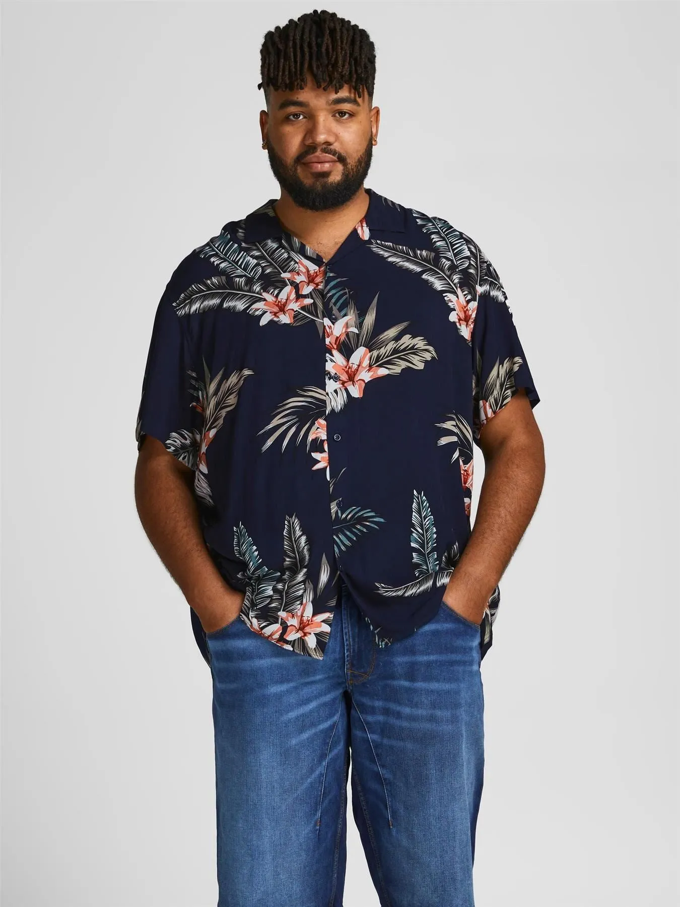 Jack & Jones Big & Tall Fit Size Men's Floral Short Sleeve Shirt In Soft Touch Viscose Size 1XL-6XL, 2 Colours