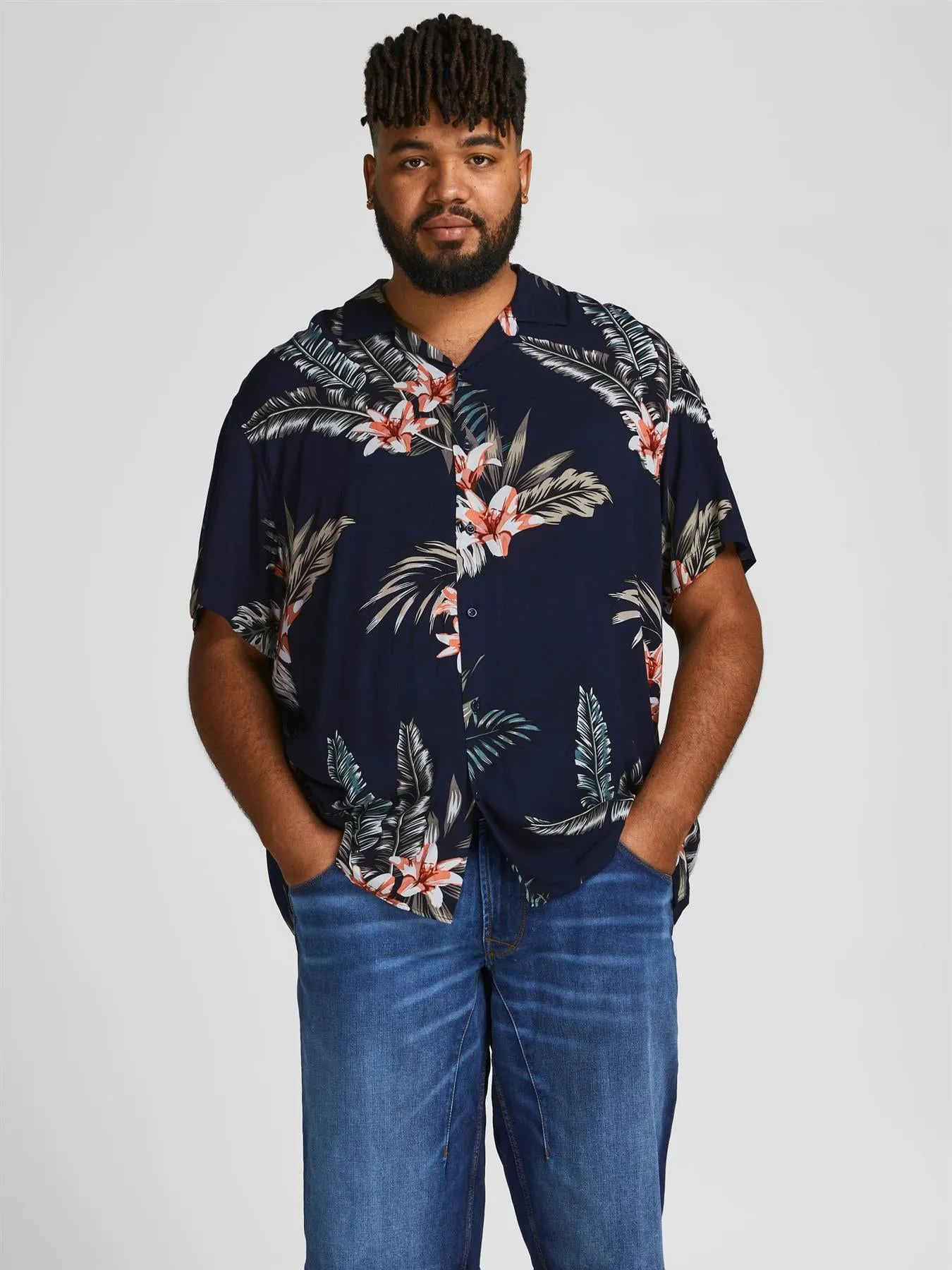 Jack & Jones Big & Tall Fit Size Men's Floral Short Sleeve Shirt In Soft Touch Viscose Size 1XL-6XL, 2 Colours
