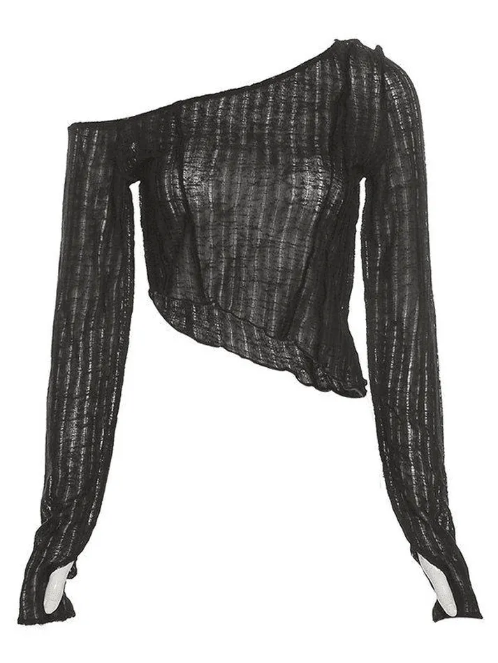 Joskaa Irregular Cold Shoulder Long Sleeve Top