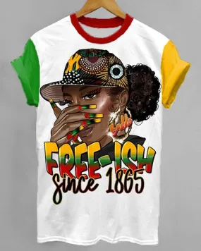 Juneteenth 1865 Personalized Crewneck T-shirt with Contrasting Sleeves