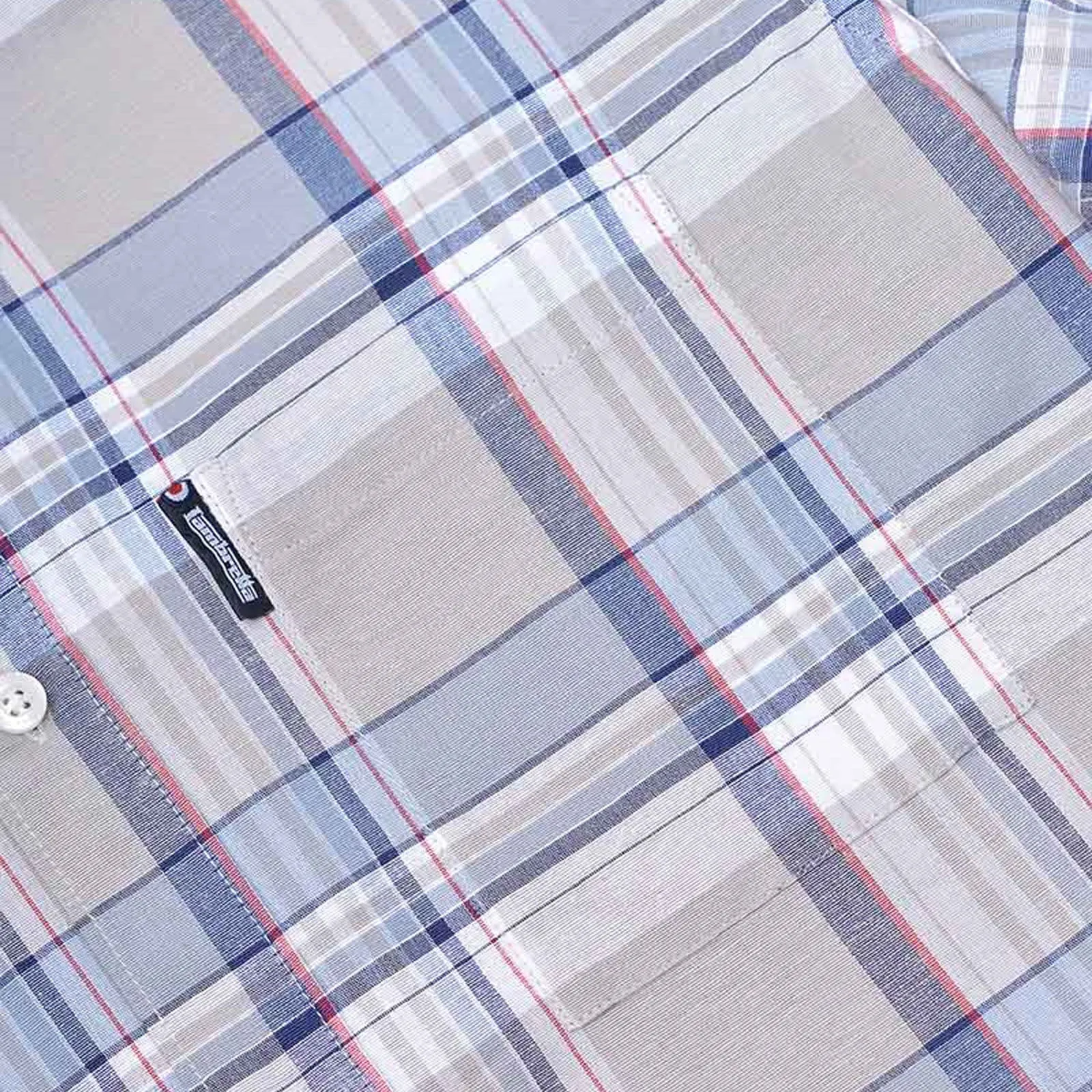 Lambretta Mens Retro Checked Short Sleeve Button Down Shirt - Khaki
