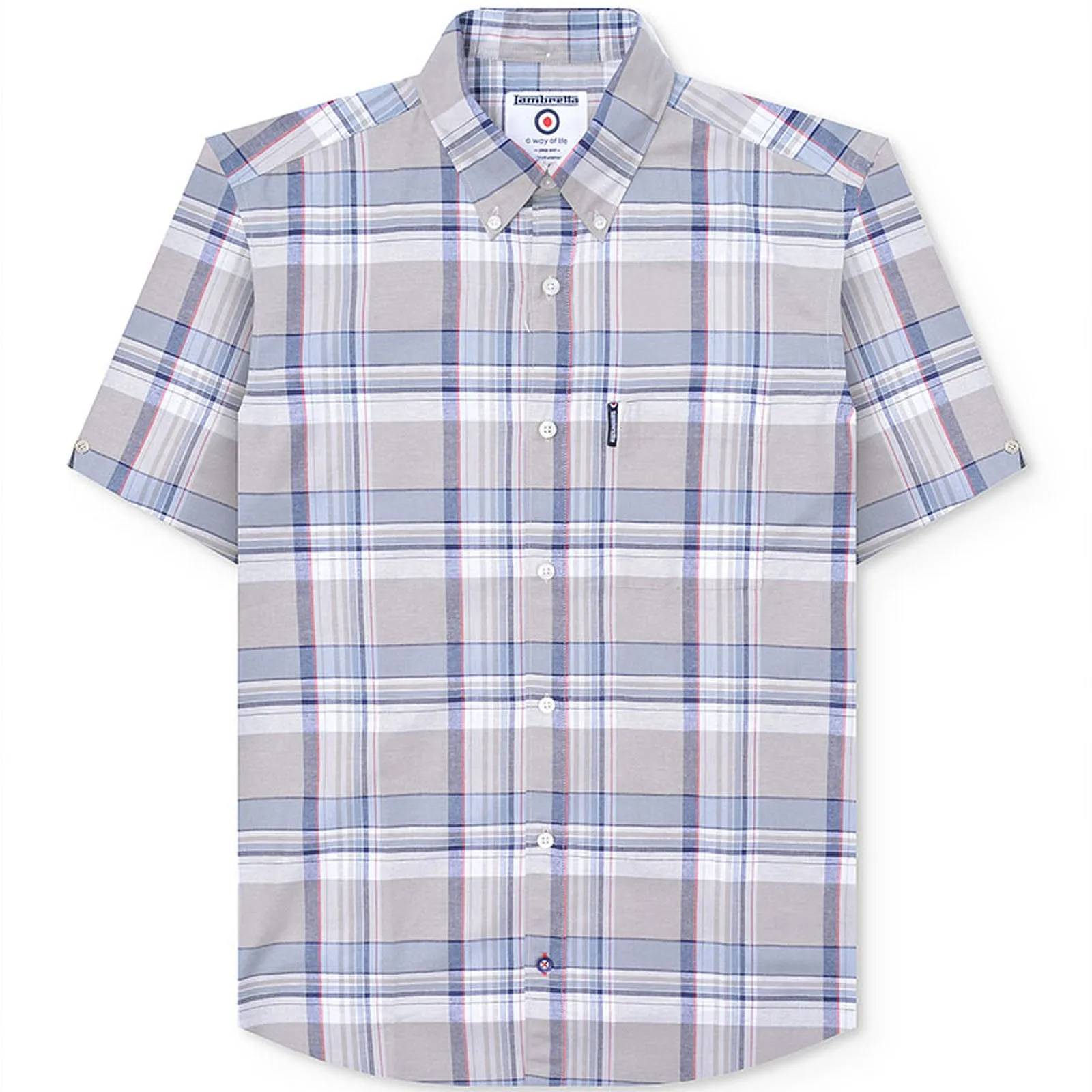 Lambretta Mens Retro Checked Short Sleeve Button Down Shirt - Khaki
