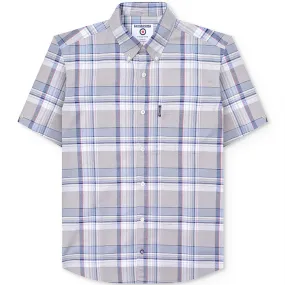 Lambretta Mens Retro Checked Short Sleeve Button Down Shirt - Khaki