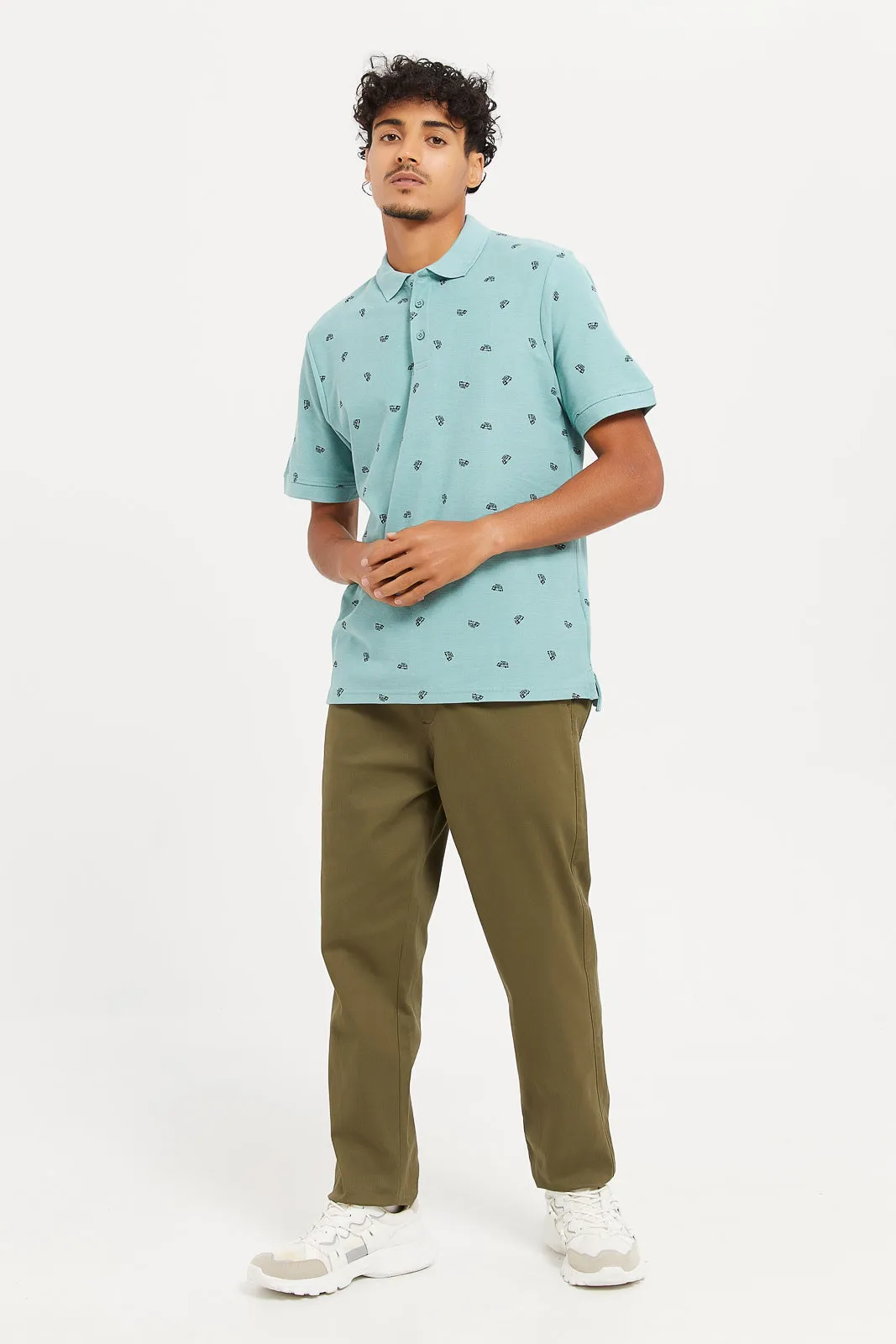 Men Blue Printed Polo Shirt